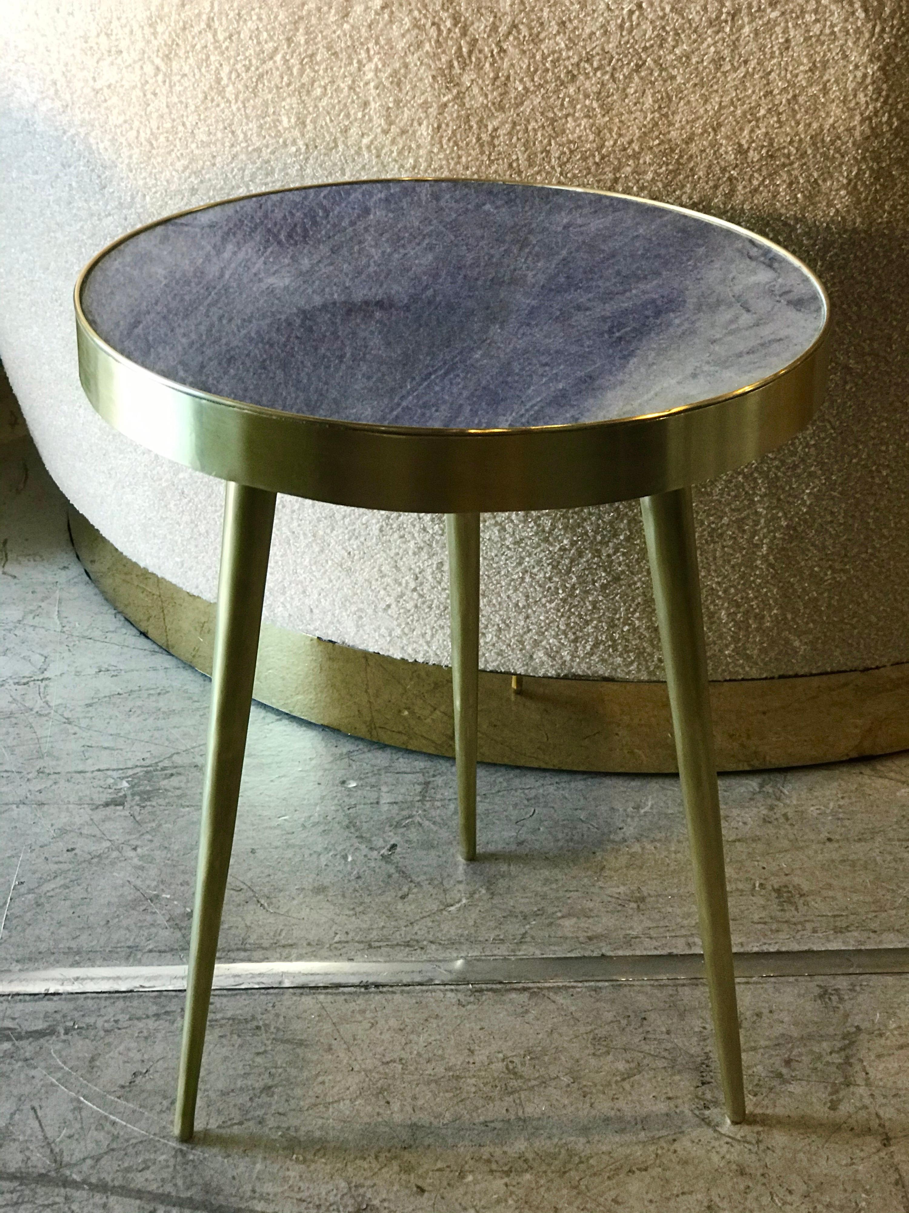 Italian Midcentury Brass and Blue Lapis Marble Side Tables 1