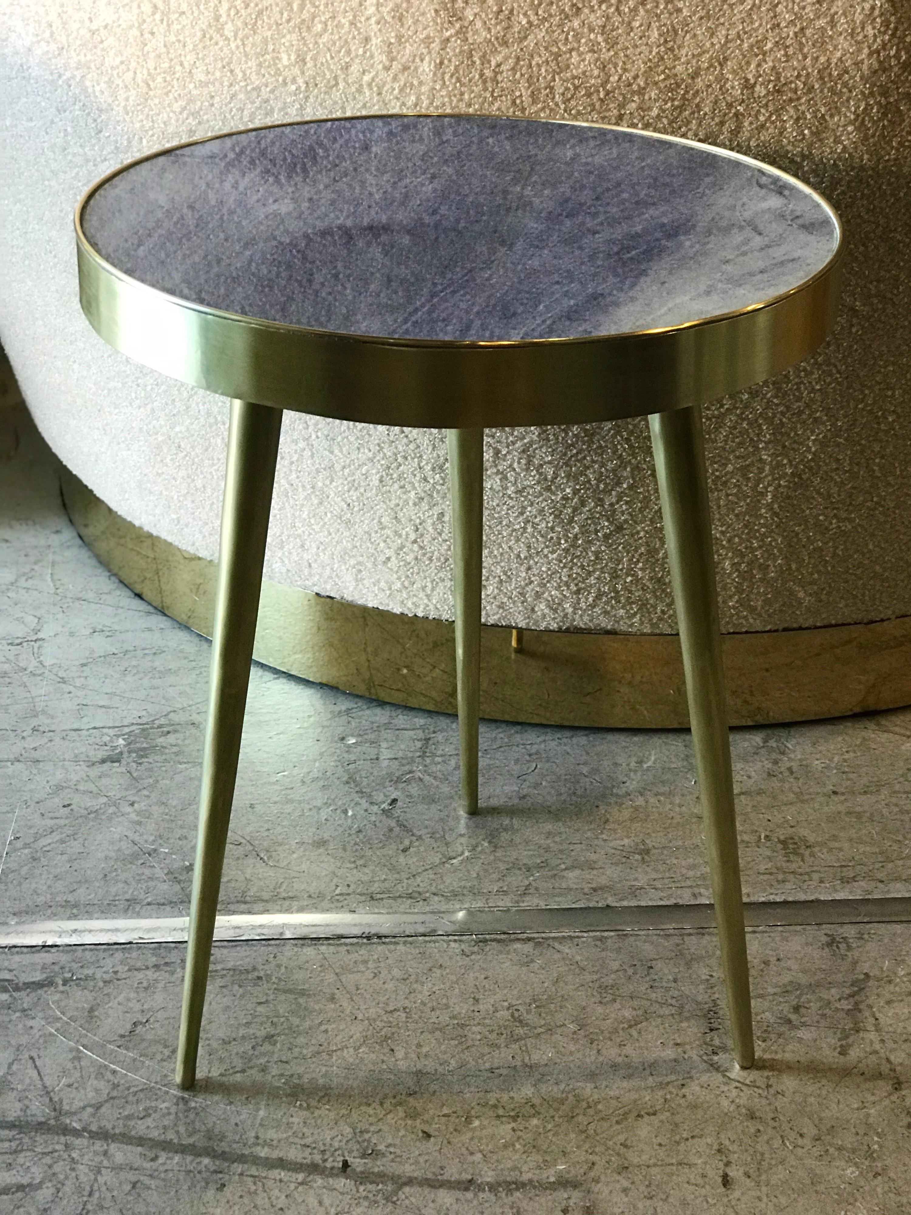 Italian Midcentury Brass and Blue Lapis Marble Side Tables 2