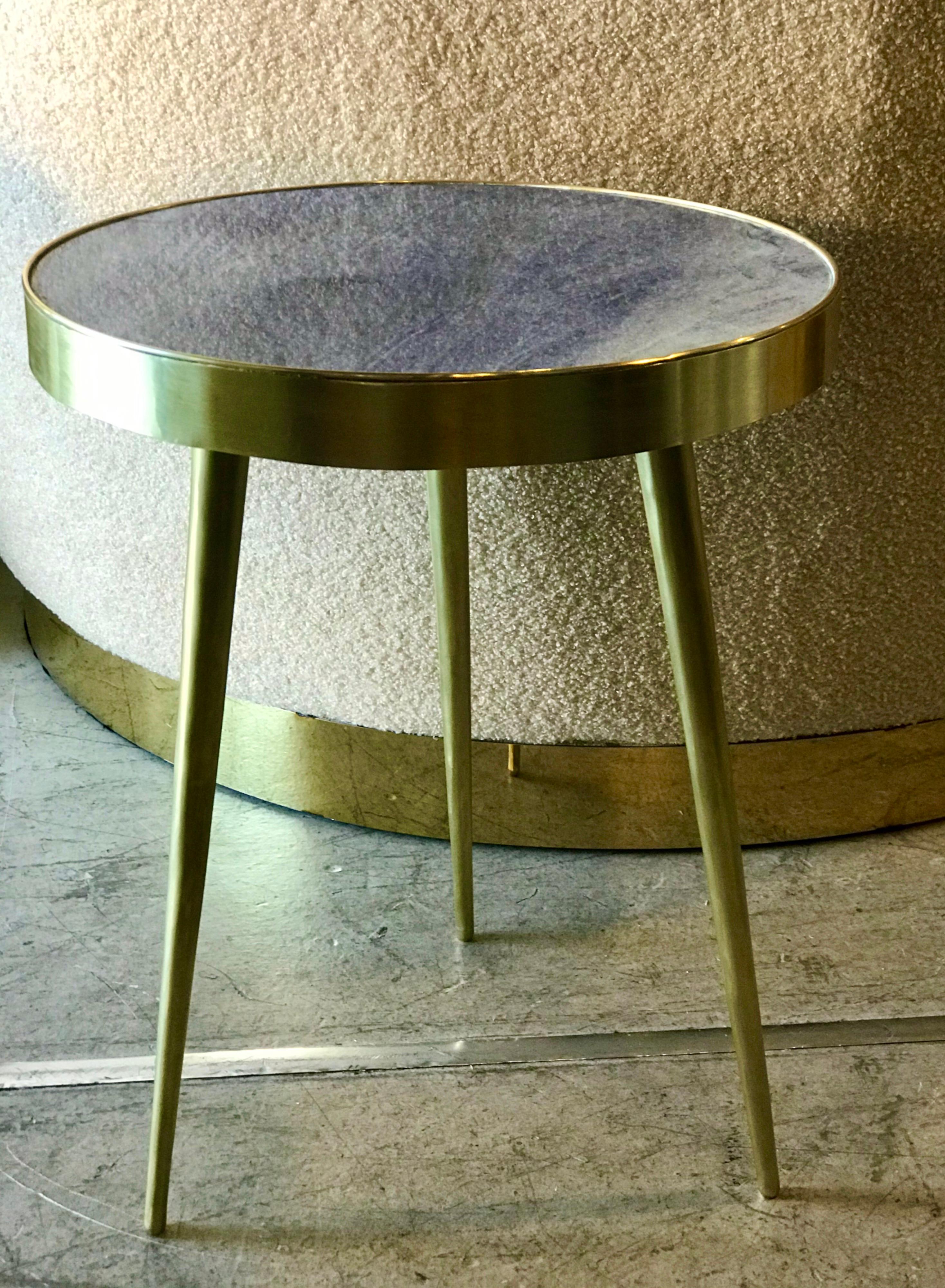 Italian Midcentury Brass and Blue Lapis Marble Side Tables 3
