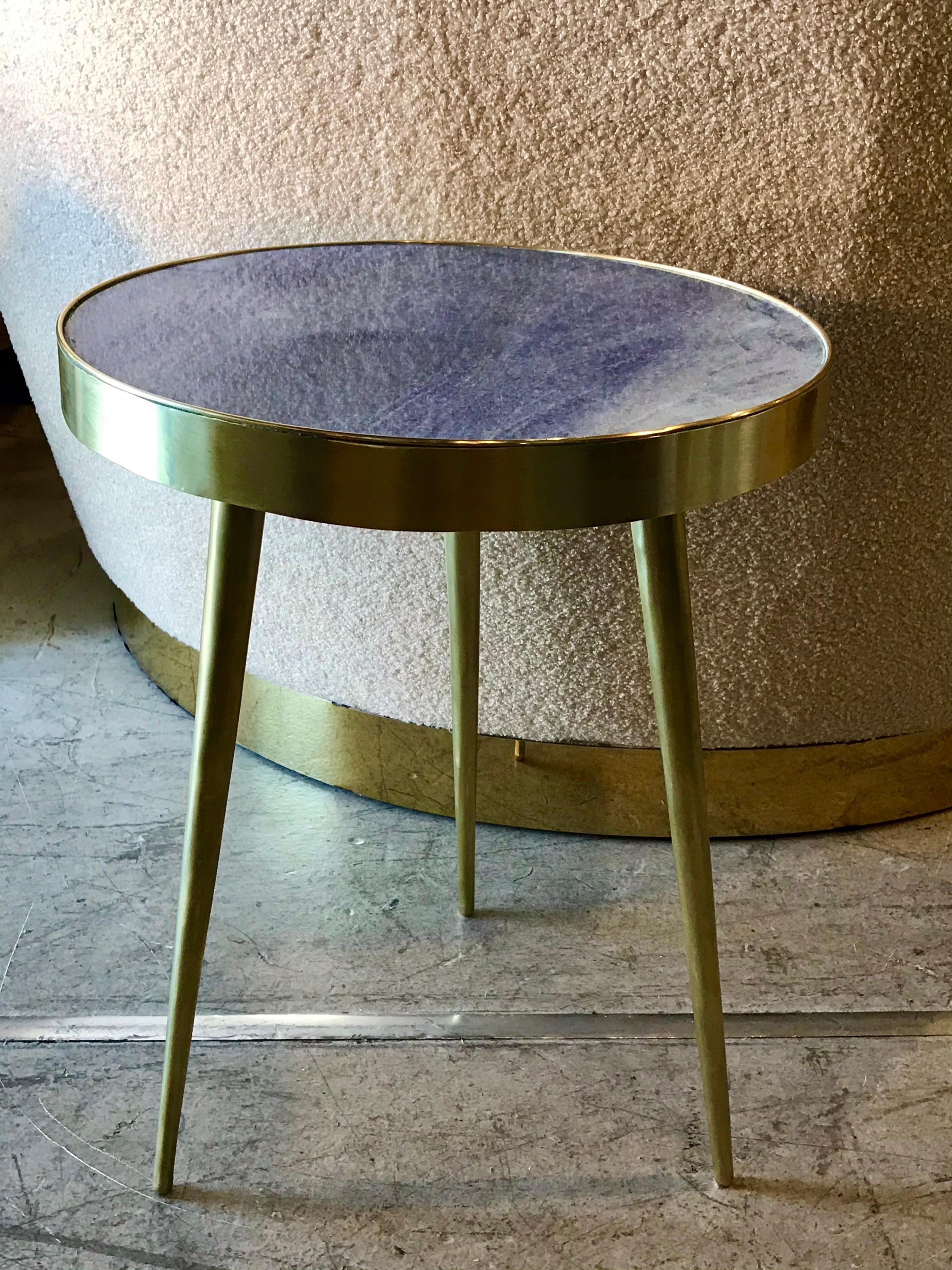Italian Midcentury Brass and Blue Lapis Marble Side Tables 4