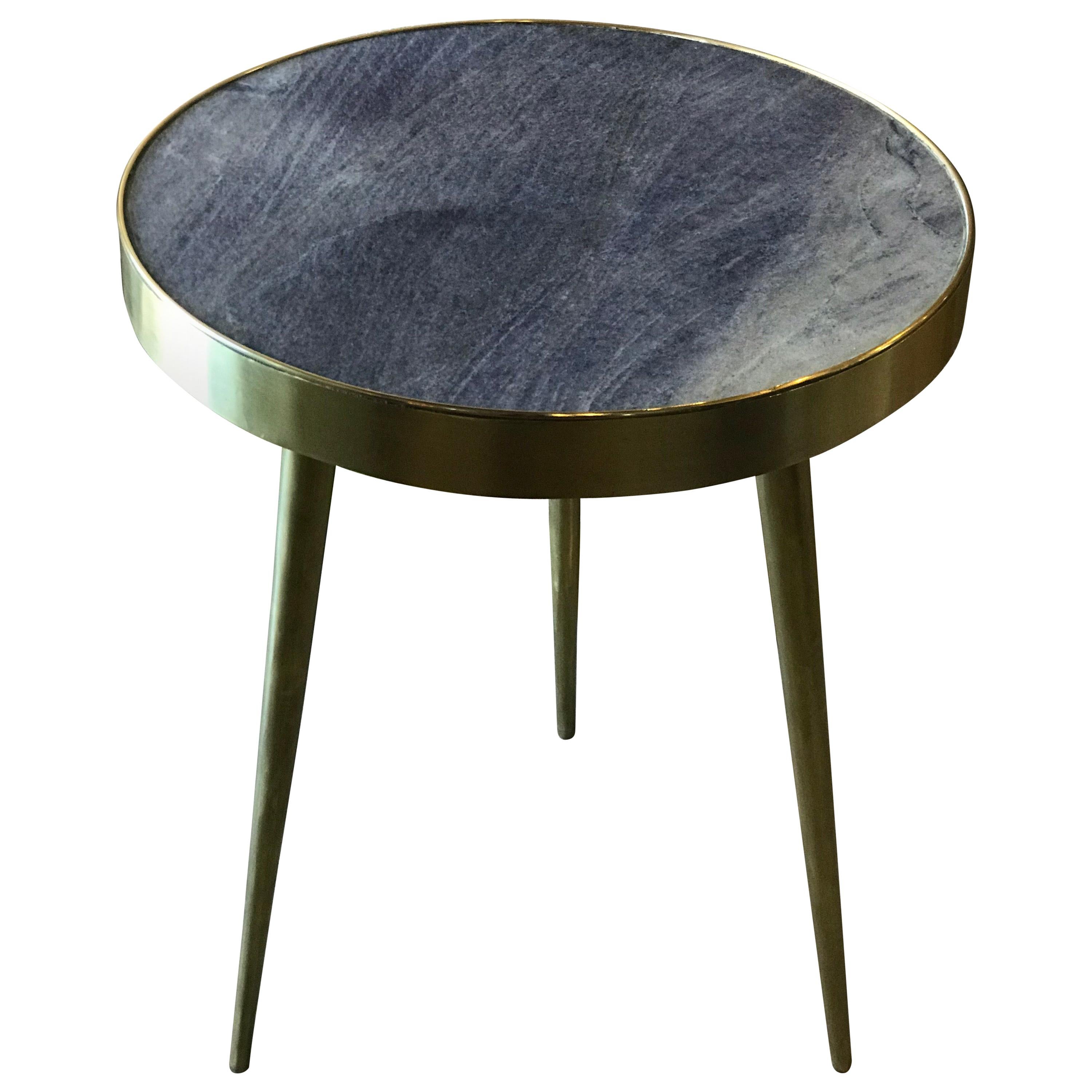 Italian Midcentury Brass and Blue Lapis Marble Side Tables
