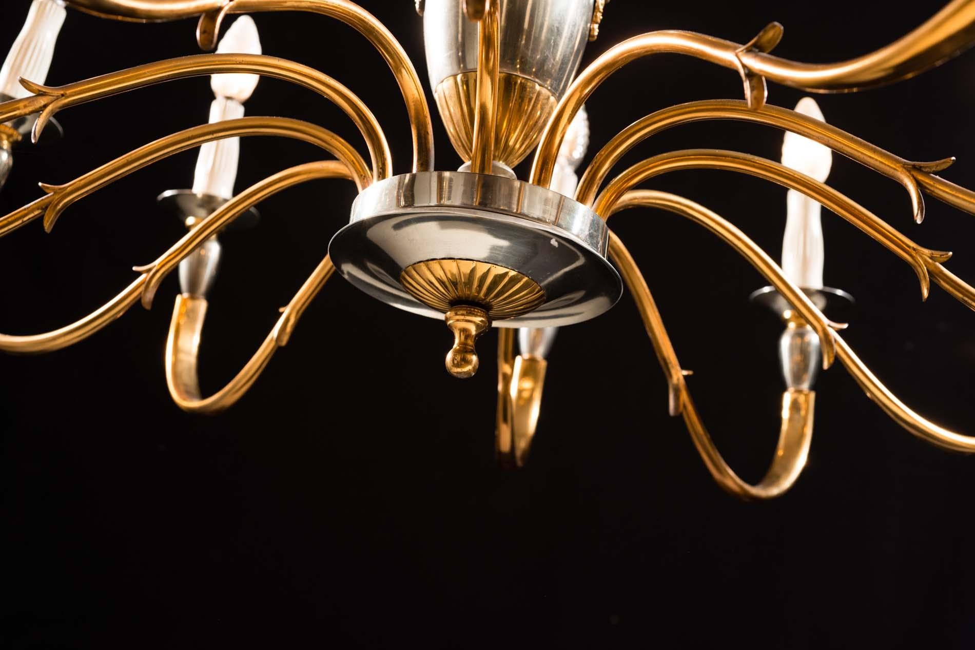 Italian Midcentury Brass and Chrome Chandelier, 1950s 7