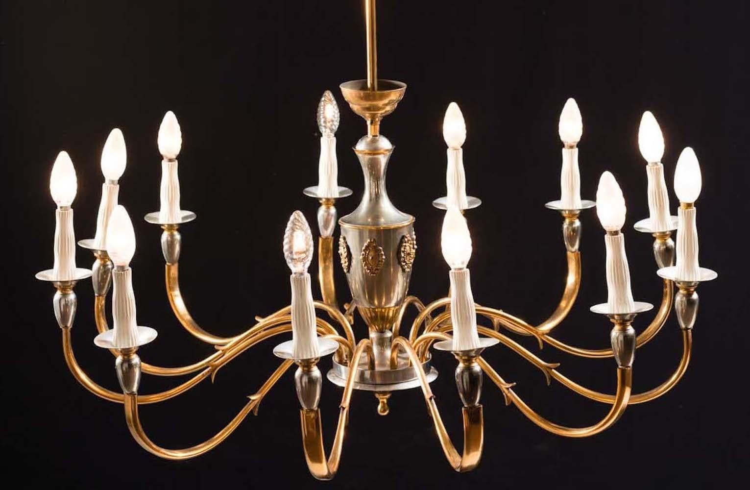 Italian Midcentury Brass and Chrome Chandelier, 1950s 9