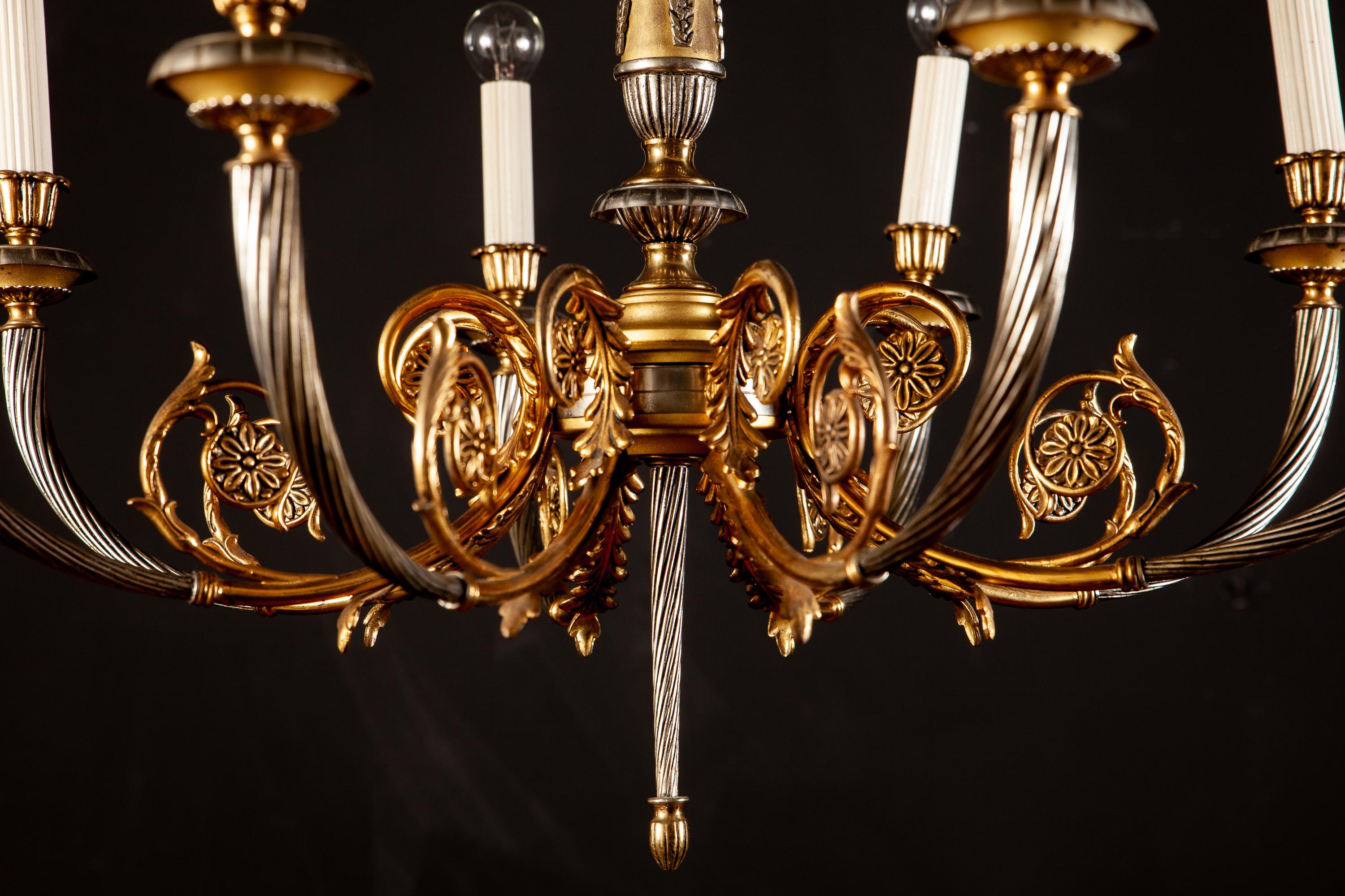 Mid-Century Modern Italian Midcentury Brass and Chrome Chandelier, 1950s For Sale