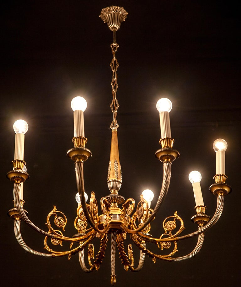 Mid-20th Century Italian Midcentury Brass and Chrome Chandelier, 1950s For Sale