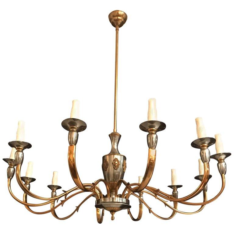 Italian Midcentury Brass and Chrome Chandelier, 1950s 1