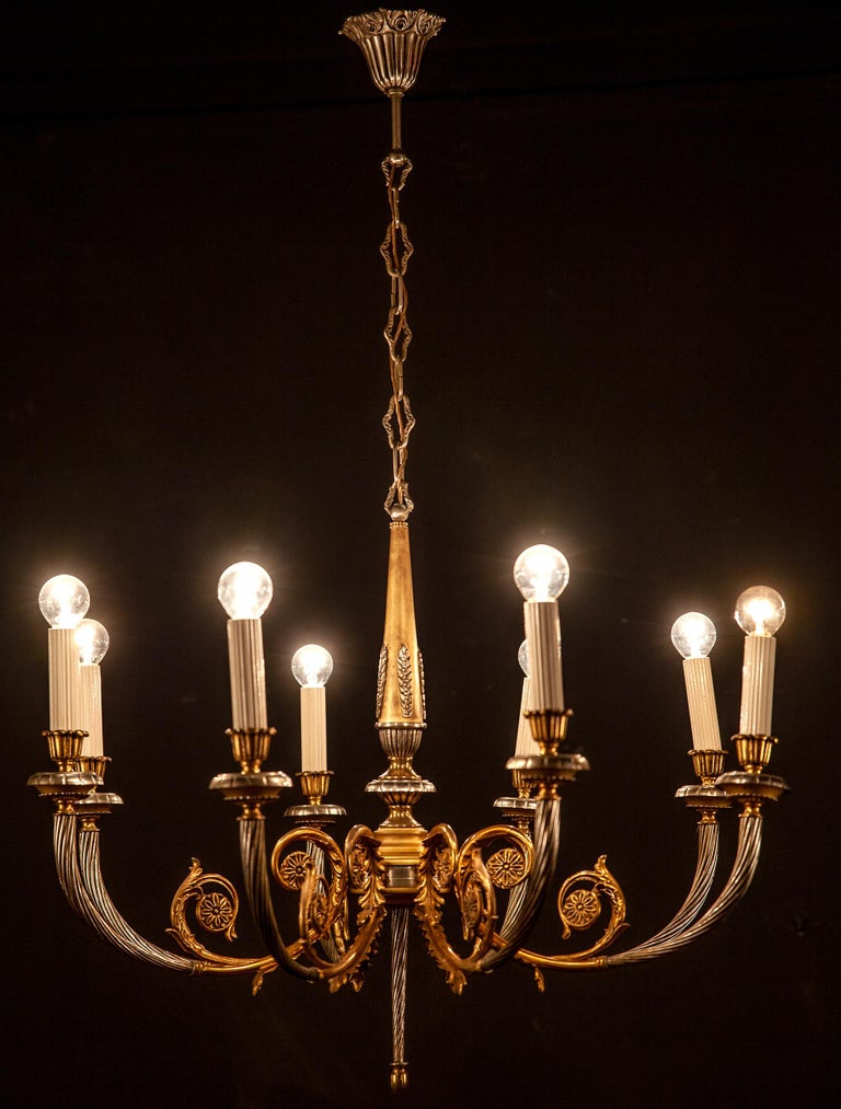 Italian Midcentury Brass and Chrome Chandelier, 1950s For Sale 2