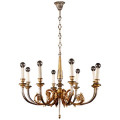 Lustre italien du milieu du siècle dernier en laiton et chrome, années 1950