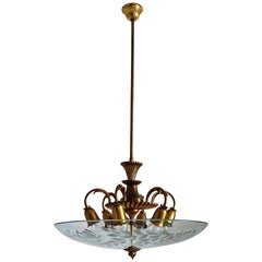 Italian Midcentury Fontana Arte Brass and Crystal Glass Chandelier, 1950s