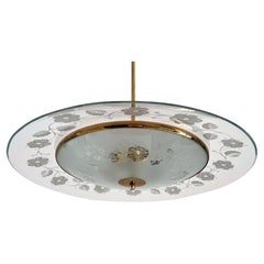 Italian Midcentury Brass and Crystal Glass Chandelier in Pietro Chiesa Style