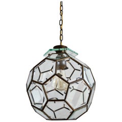 Italian Midcentury Brass and Cut Glass Lantern or Pendant Lamp, 1950s