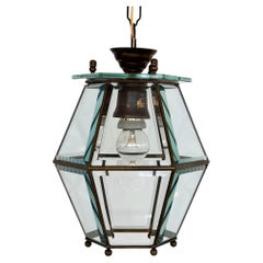 Italienische Mid-Century-Laterne oder Pendelleuchte aus Messing und geschliffenem Glas, 1960er Jahre