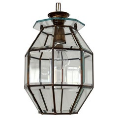 Italian Midcentury Brass and Cut Glass Lantern or Pendant Lamp, 1960s