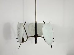 Italian Midcentury Brass and Glass 3-Arm Sputnik Chandelier, 1950s