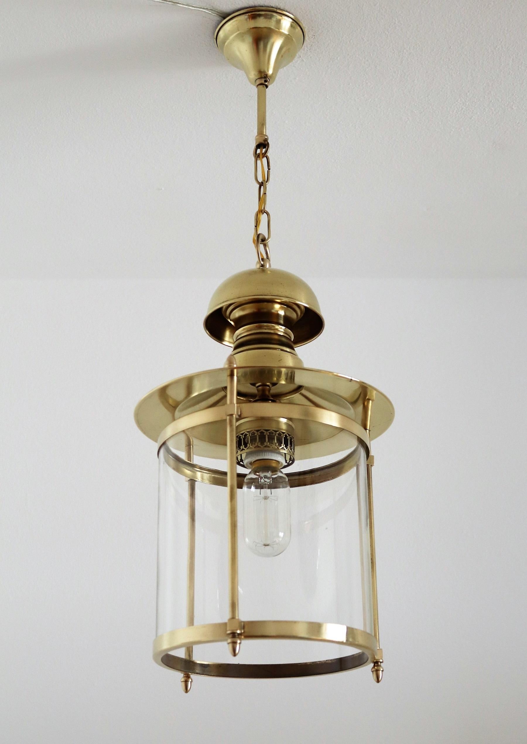 Mid-Century Modern Italian Midcentury Brass and Glass Pendant Lamp or Lantern, 1970s For Sale