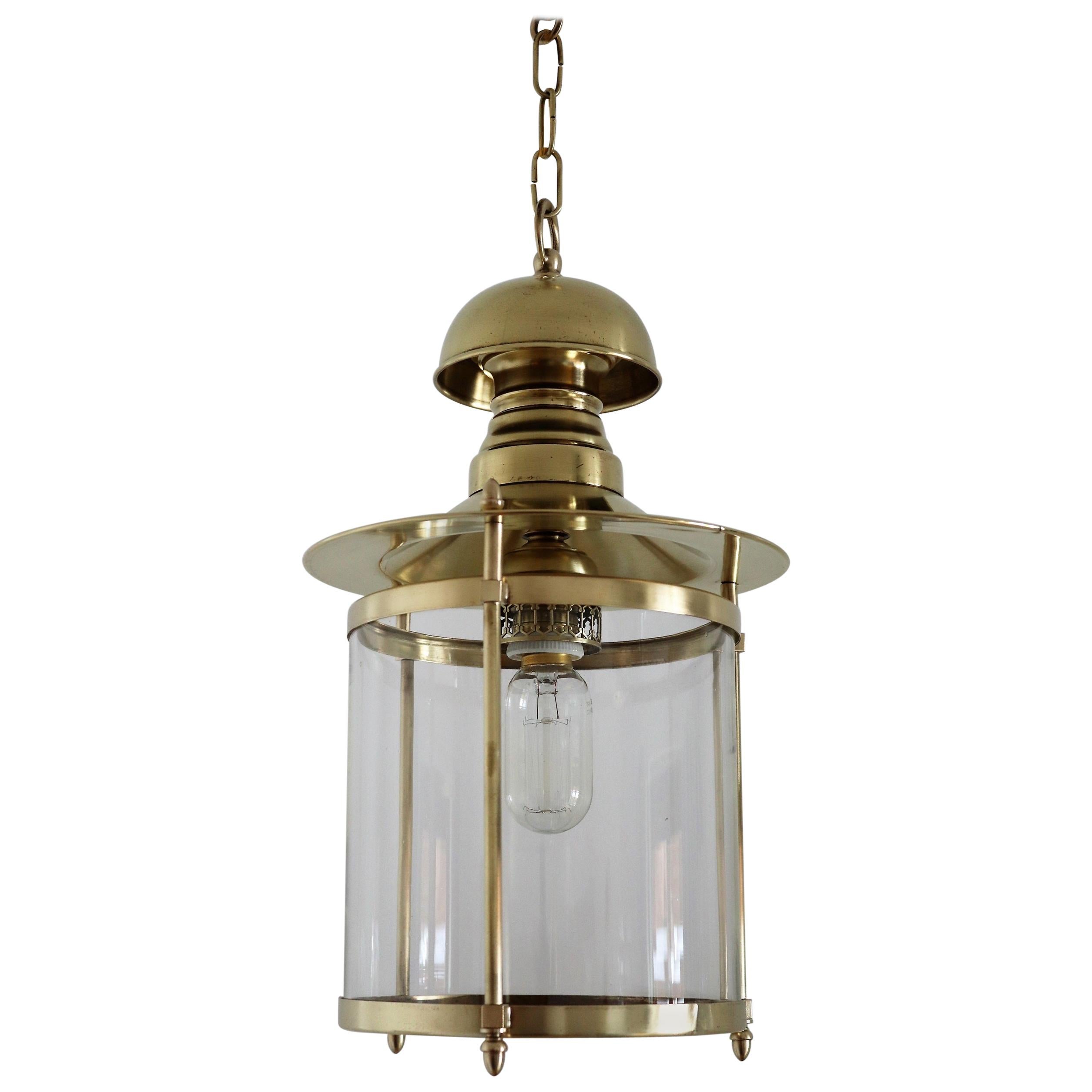 Italian Midcentury Brass and Glass Pendant Lamp or Lantern, 1970s