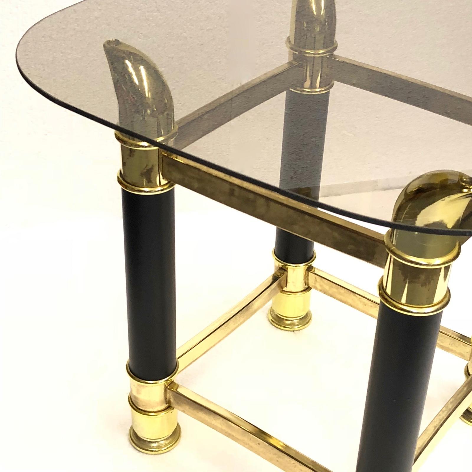 Late 20th Century Italian Midcentury Brass and Glass Side Table, 1970s For Sale