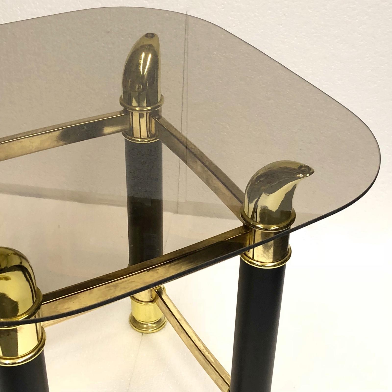 Italian Midcentury Brass and Glass Side Table, 1970s For Sale 1