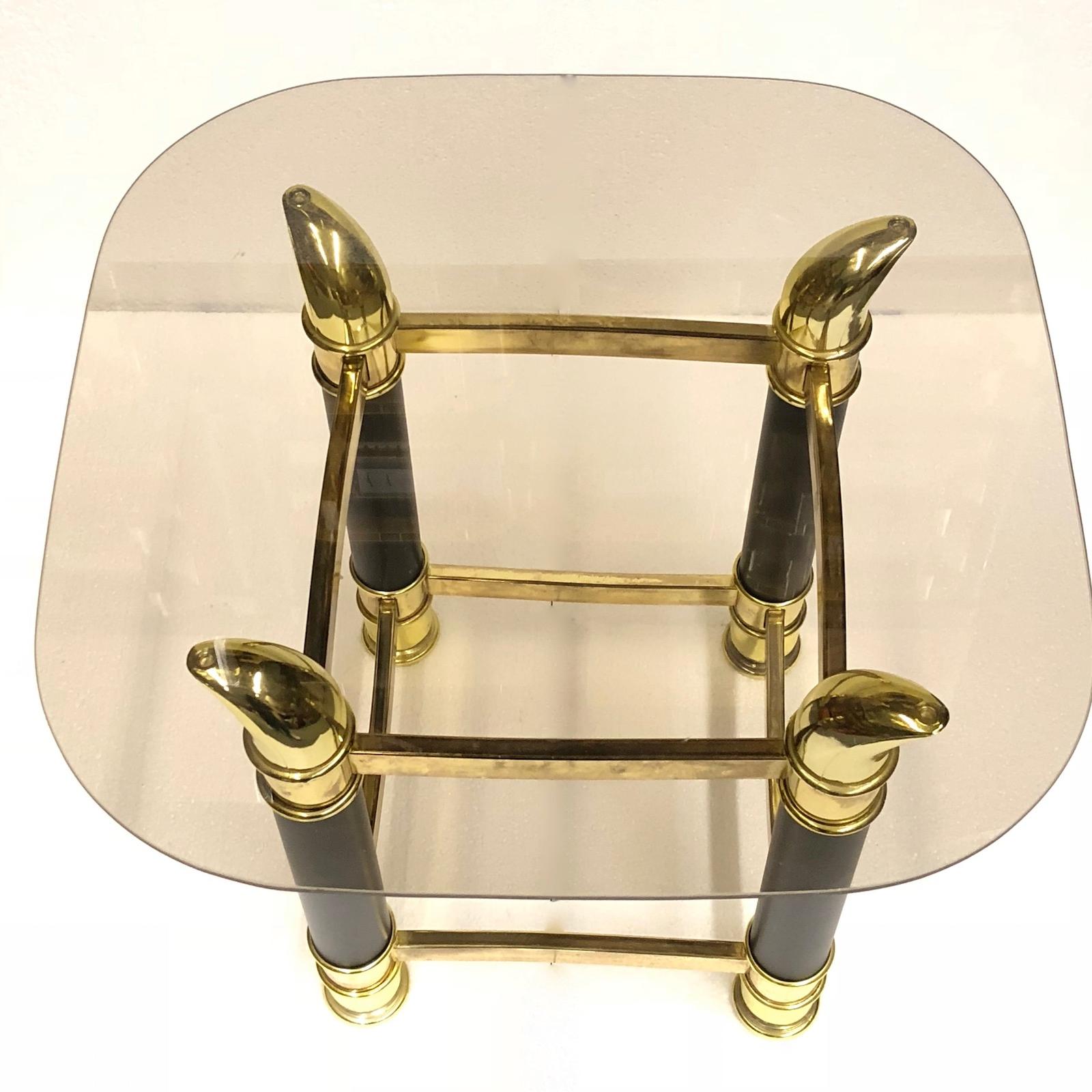 Italian Midcentury Brass and Glass Side Table, 1970s For Sale 3
