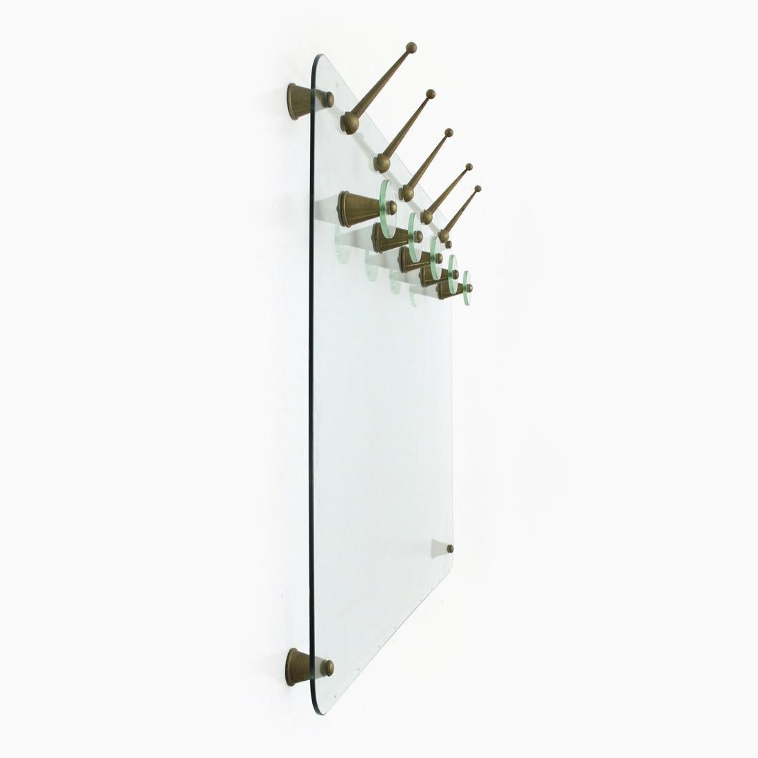 Italian Midcentury Brass and Glass Wall Hanger, 1950s In Good Condition In Savona, IT