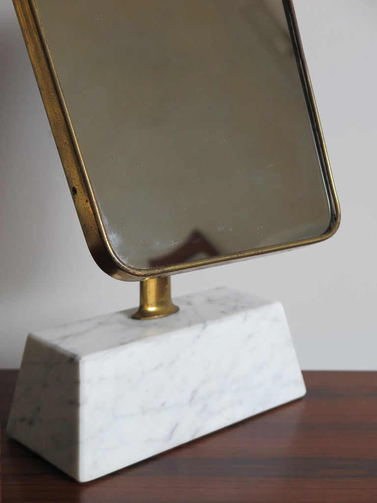Italian Midcentury Brass and Marble Table Mirror, 1950s For Sale at 1stDibs