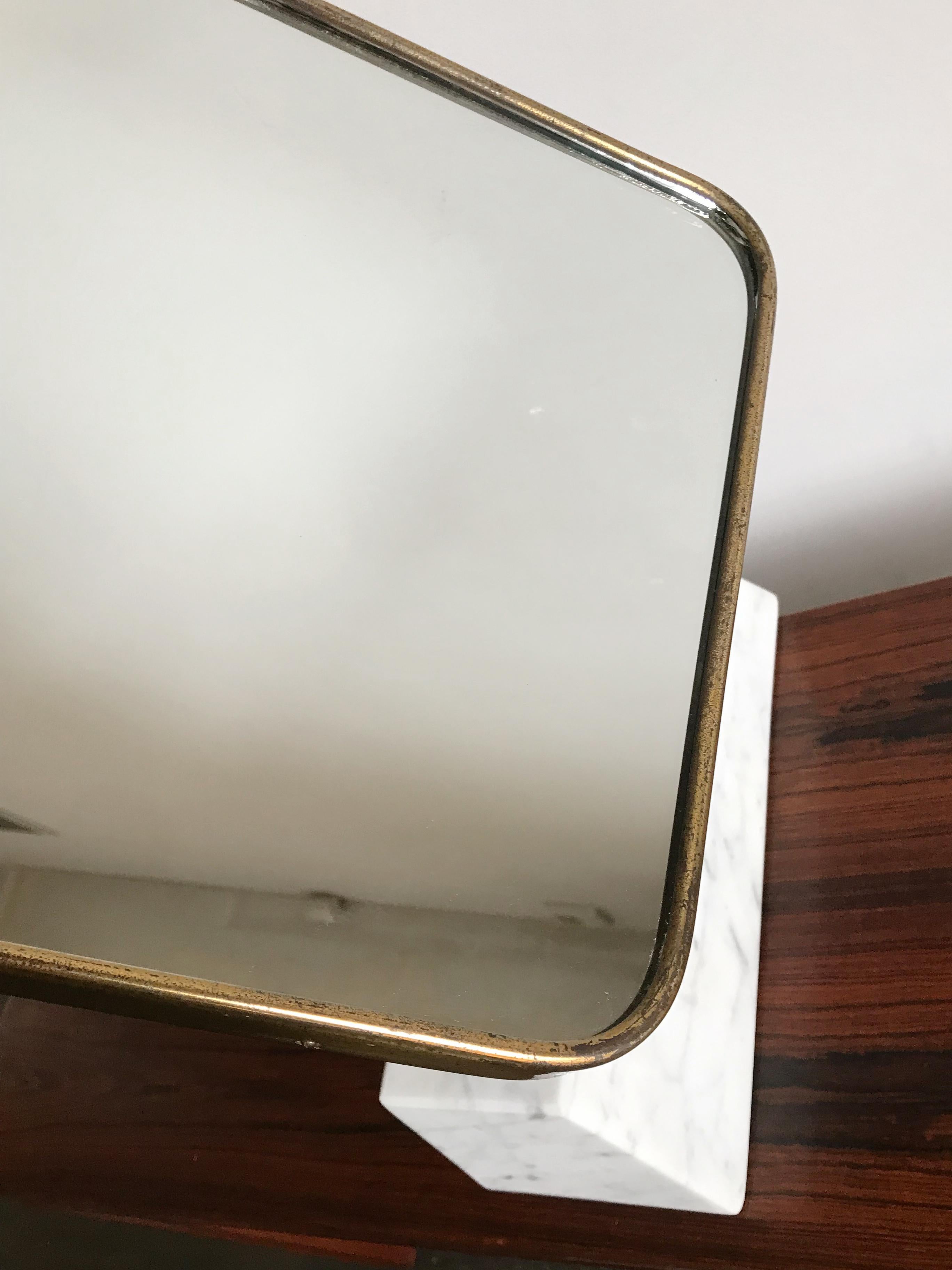 Italian Midcentury Brass and Marble Table Mirror, 1950s For Sale 4
