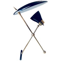 Vintage Italian Midcentury Brass and Metal Double Shade Table Lamp, 1950s