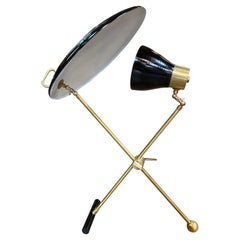 Vintage Italian Midcentury Brass and Metal Double Shade Table Lamp, 1950s