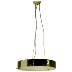 Italian Midcentury Brass and Milk Glass Chandelier by Bruno Gatta for Stilnovo