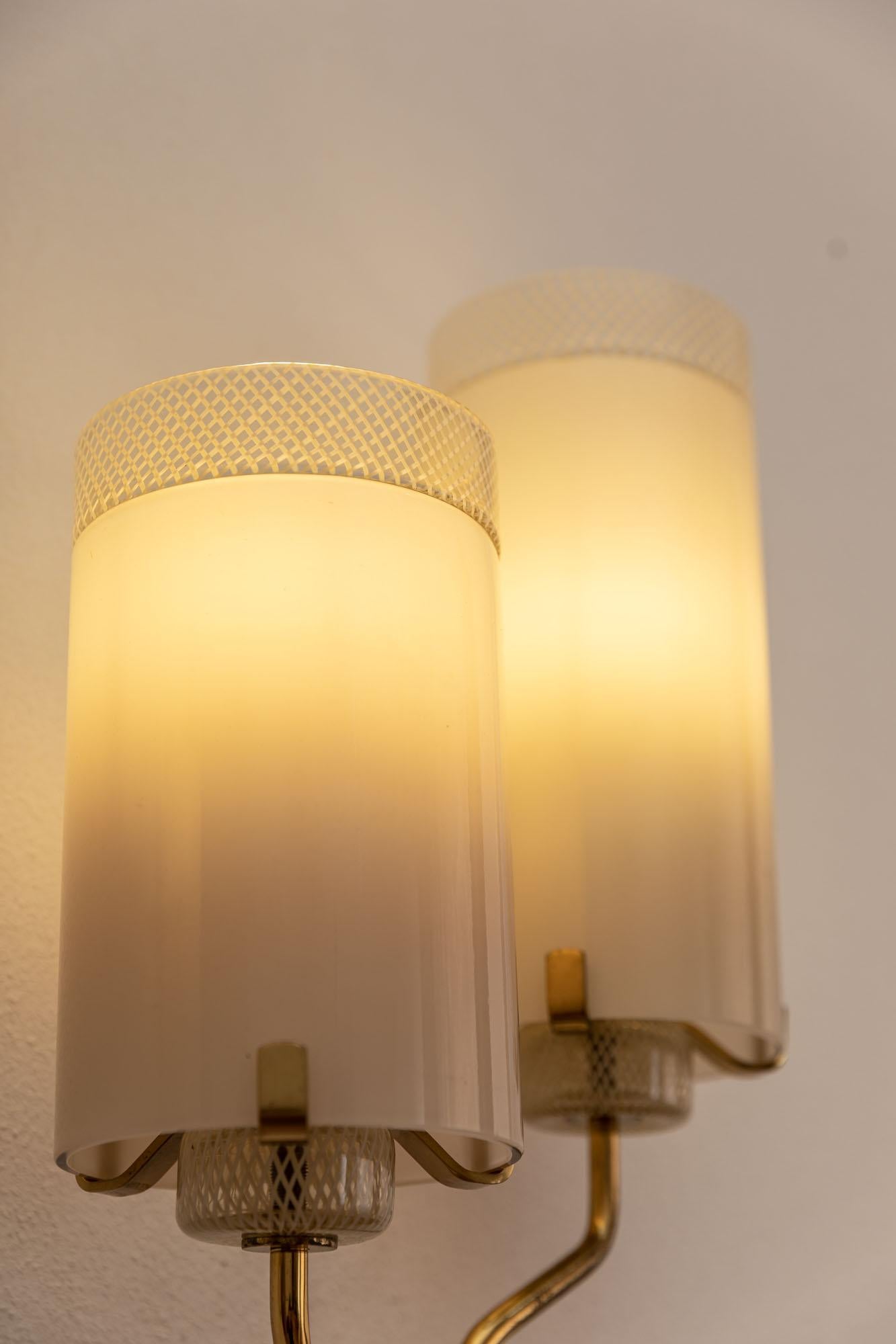 Italian Midcentury Brass and Murano Glass Wall Lights 5