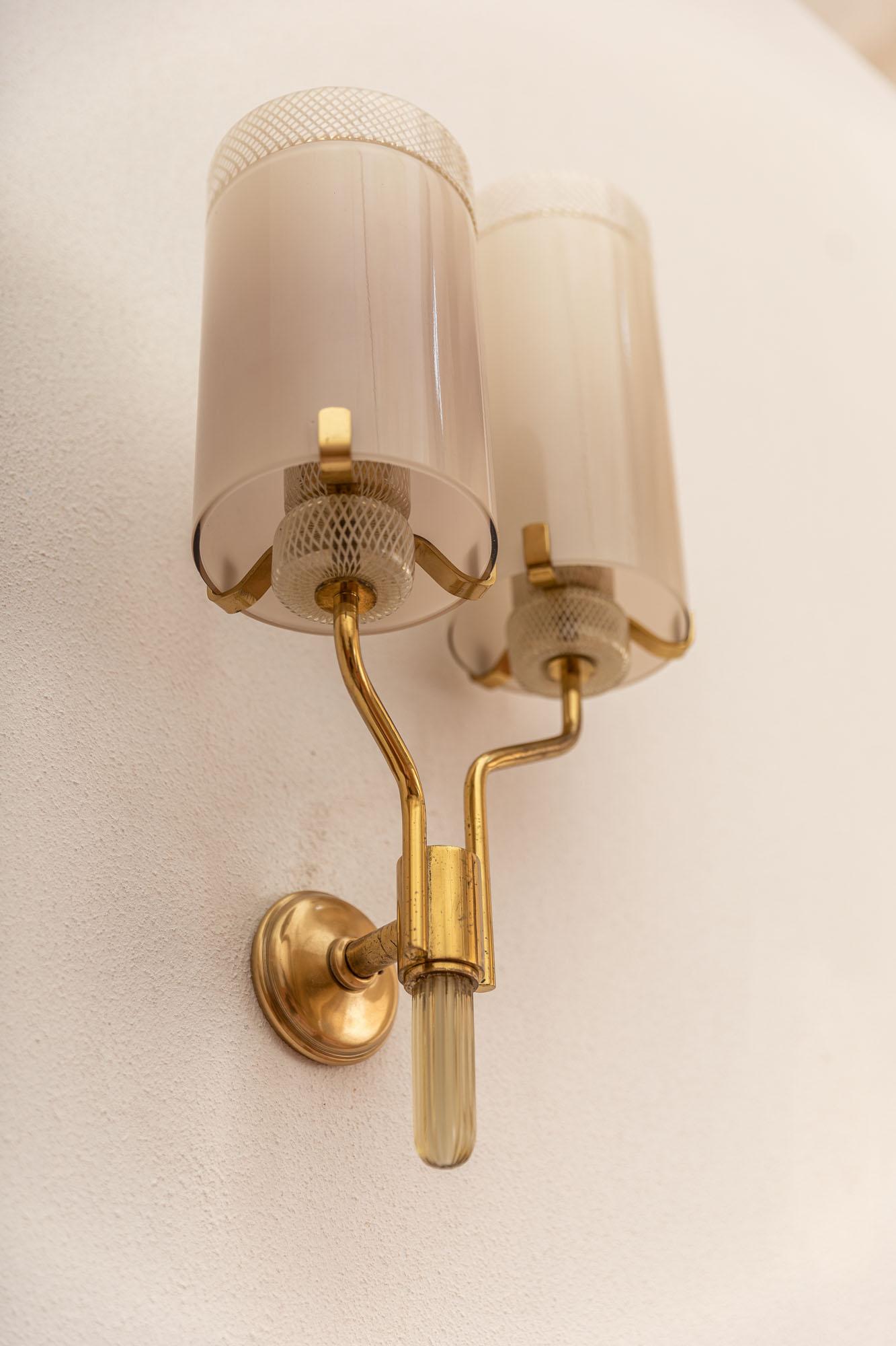 Mid-20th Century Italian Midcentury Brass and Murano Glass Wall Lights