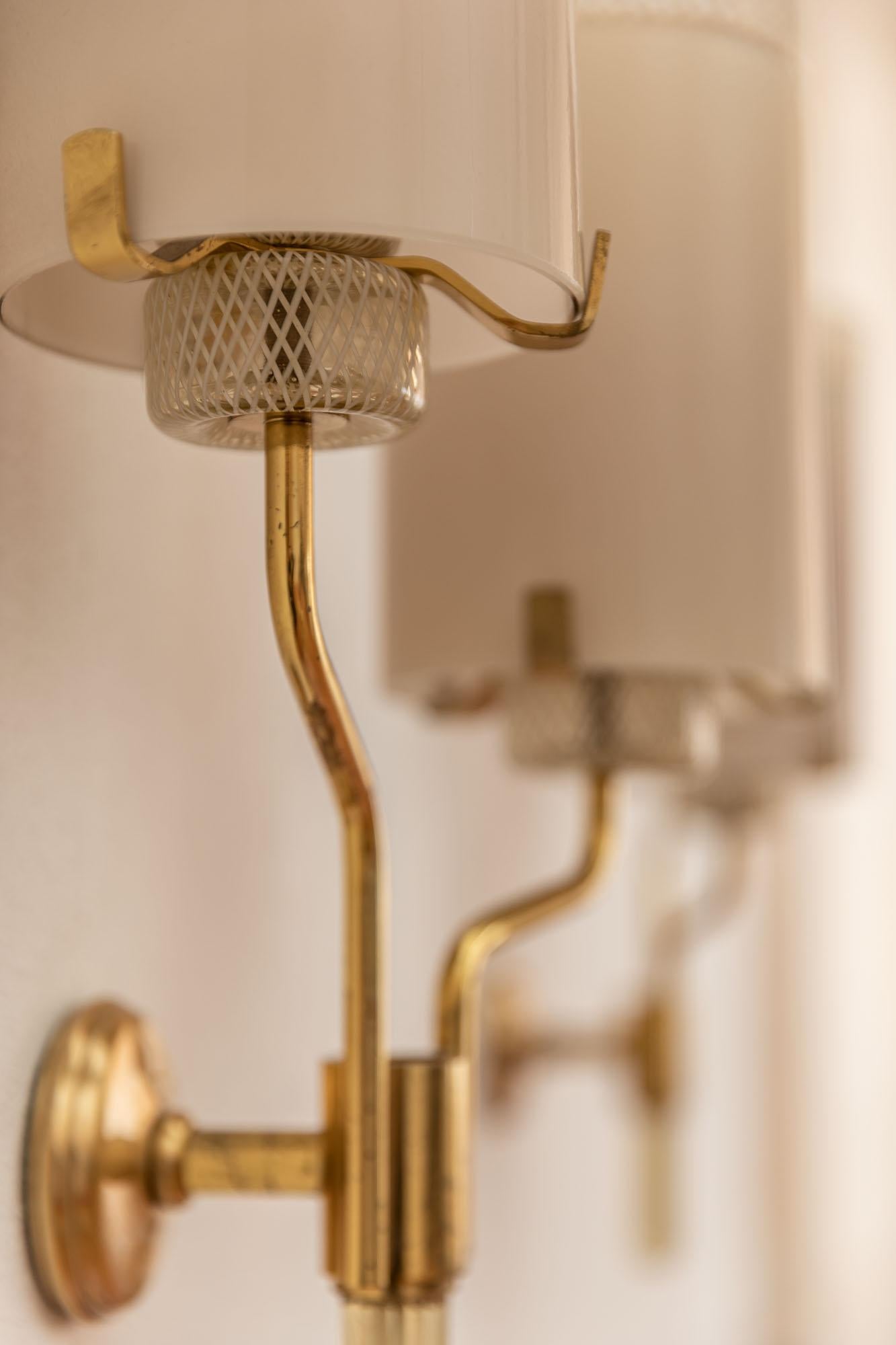 Italian Midcentury Brass and Murano Glass Wall Lights 1