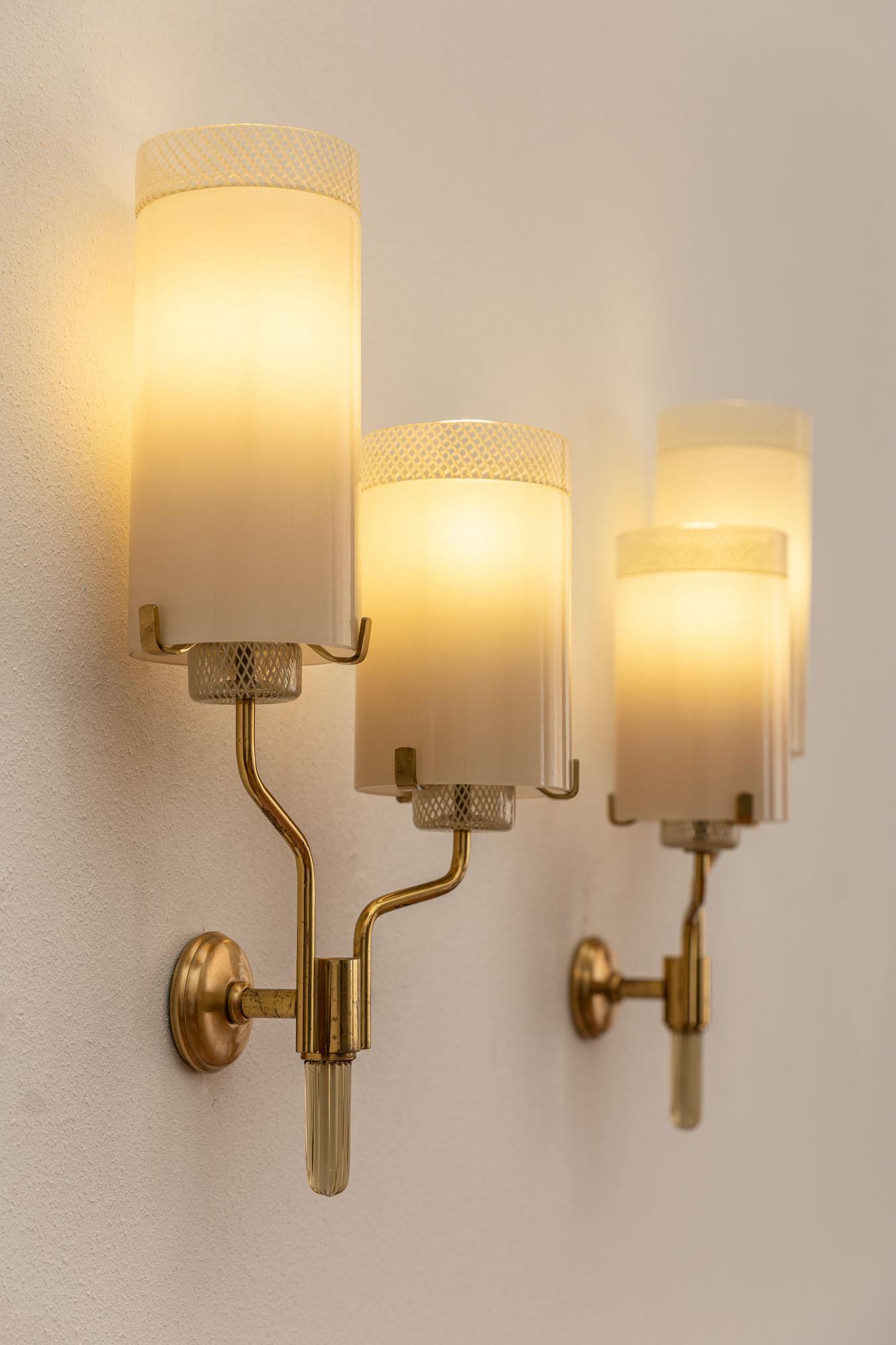 Italian Midcentury Brass and Murano Glass Wall Lights 3