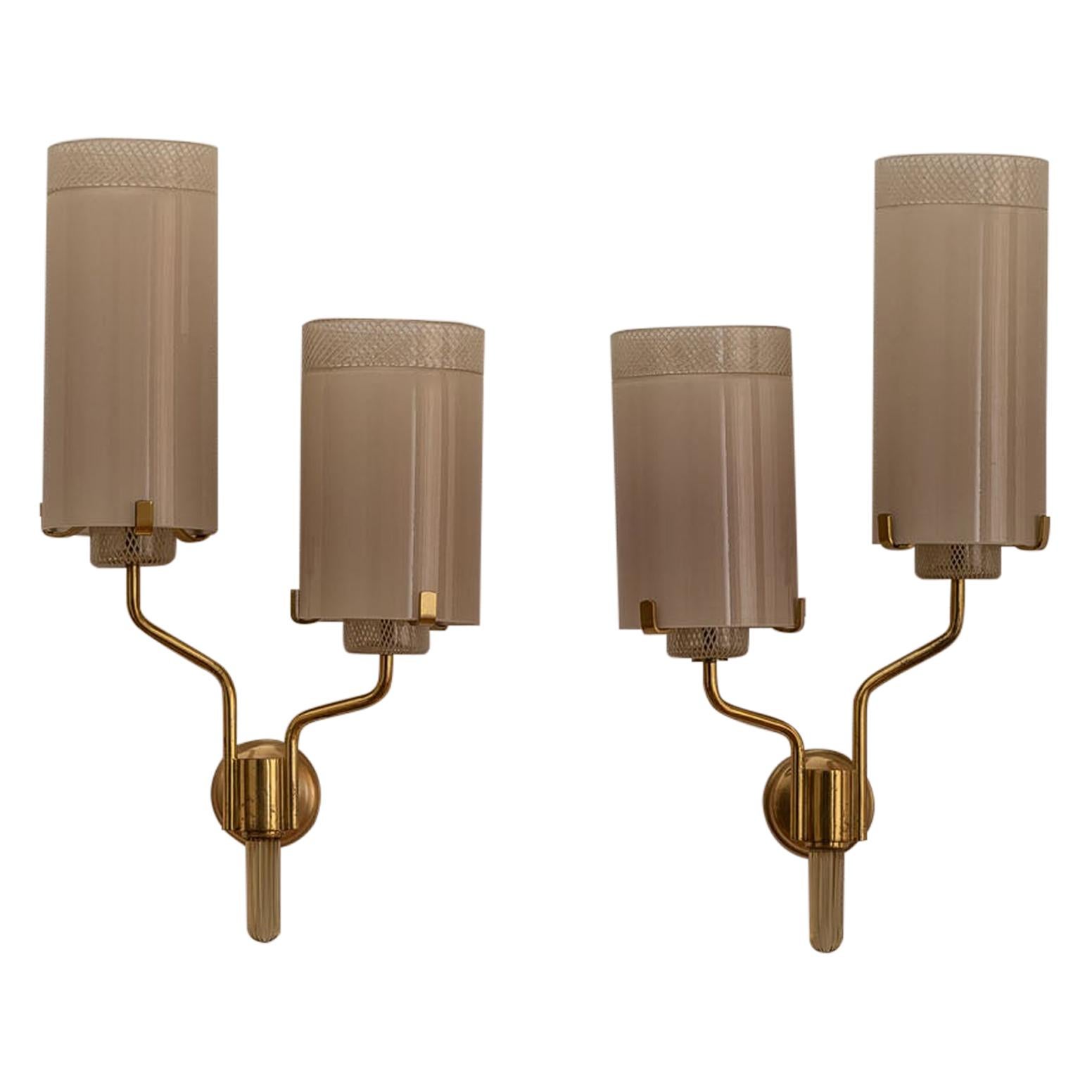 Italian Midcentury Brass and Murano Glass Wall Lights