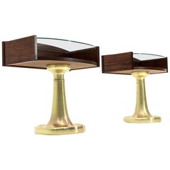 Italian Midcentury Brass Base Nightstand, 1970s, Set of 2