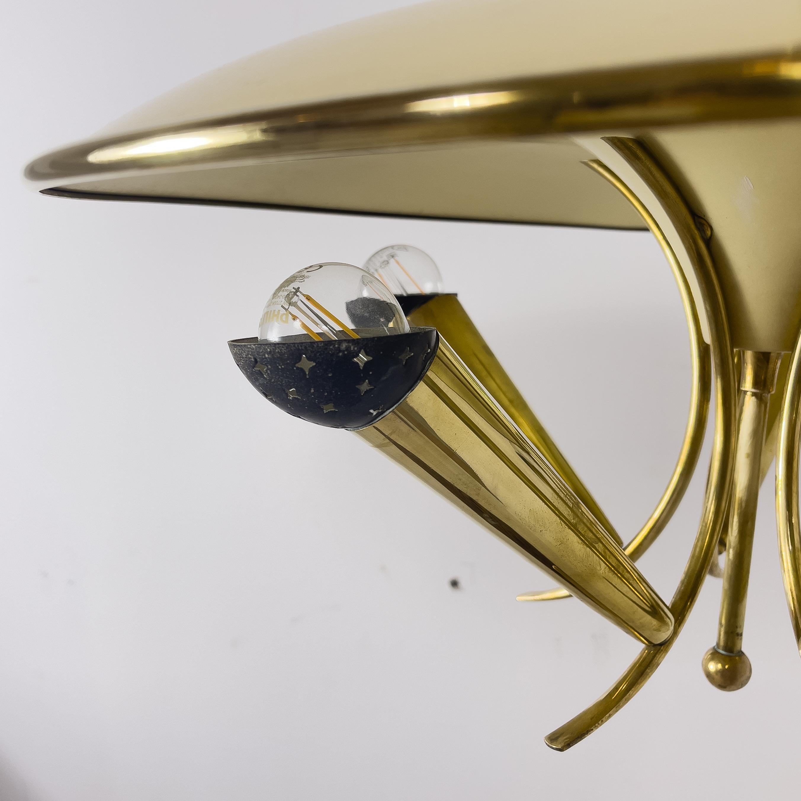 Mid-20th Century Italian Midcentury Brass Chandelier Attr. Stilnovo For Sale