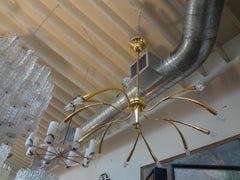 Italian Midcentury Brass Chandelier Attributed to Oscar Torlasco