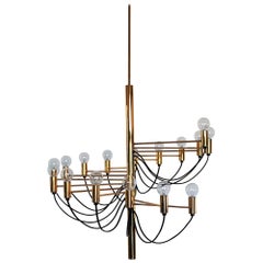 Italian Midcentury Brass Chandelier in the style of Gino Sarfatti, 1980s