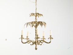 Italian Midcentury Brass Chandelier with Five Scrolling Arms and Foliage Décor