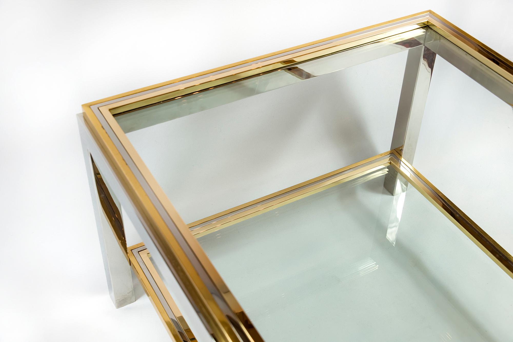 Italian Midcentury Brass, Chrome and Glass Coffee Table, Willy Rizzo, circa 1960 1