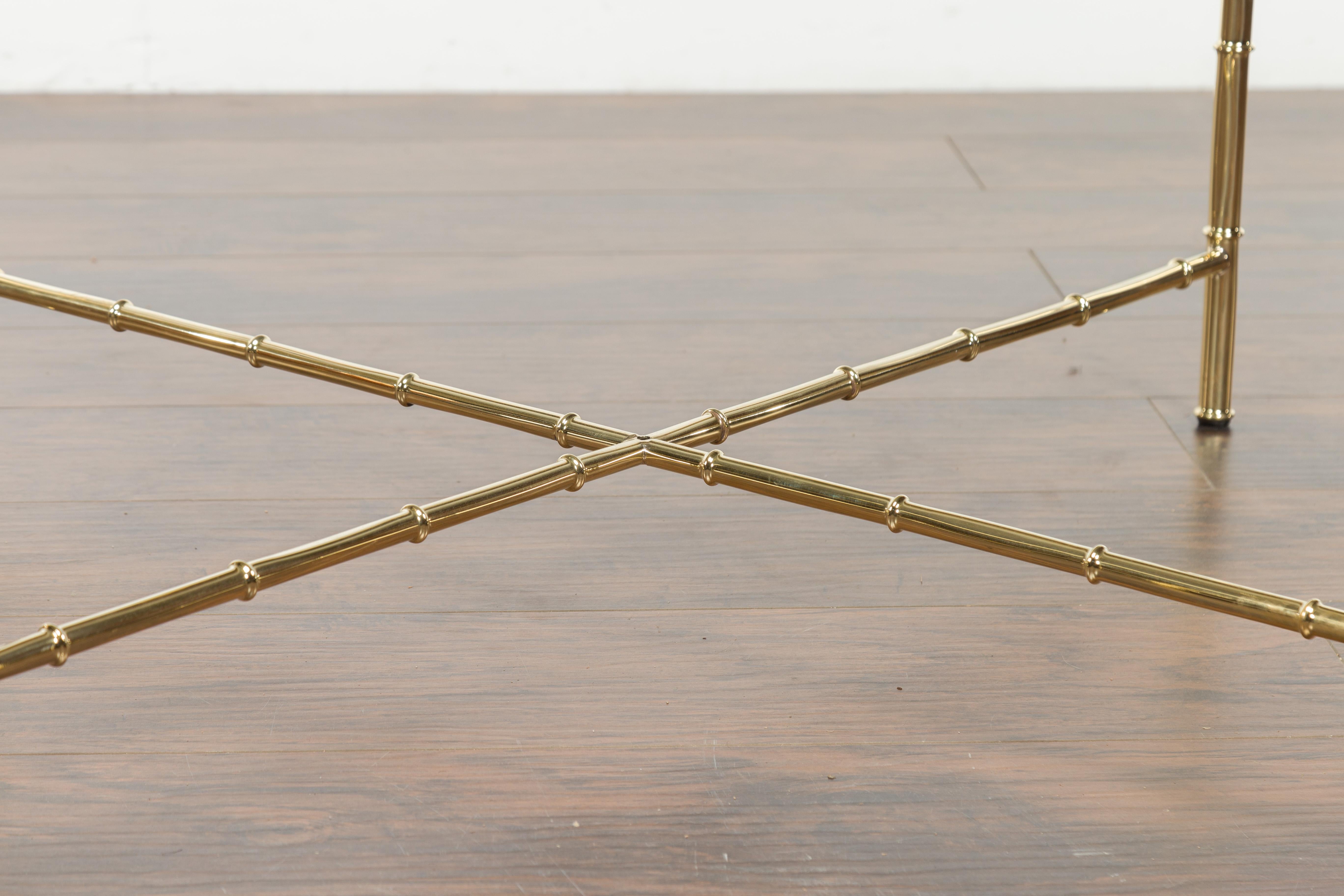 Italian Midcentury Brass Coffee Table with Glass Top and X-Form Cross Stretcher For Sale 2