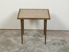 Italian Midcentury Brass Coffee Table with Marble Top and Tapered Legs