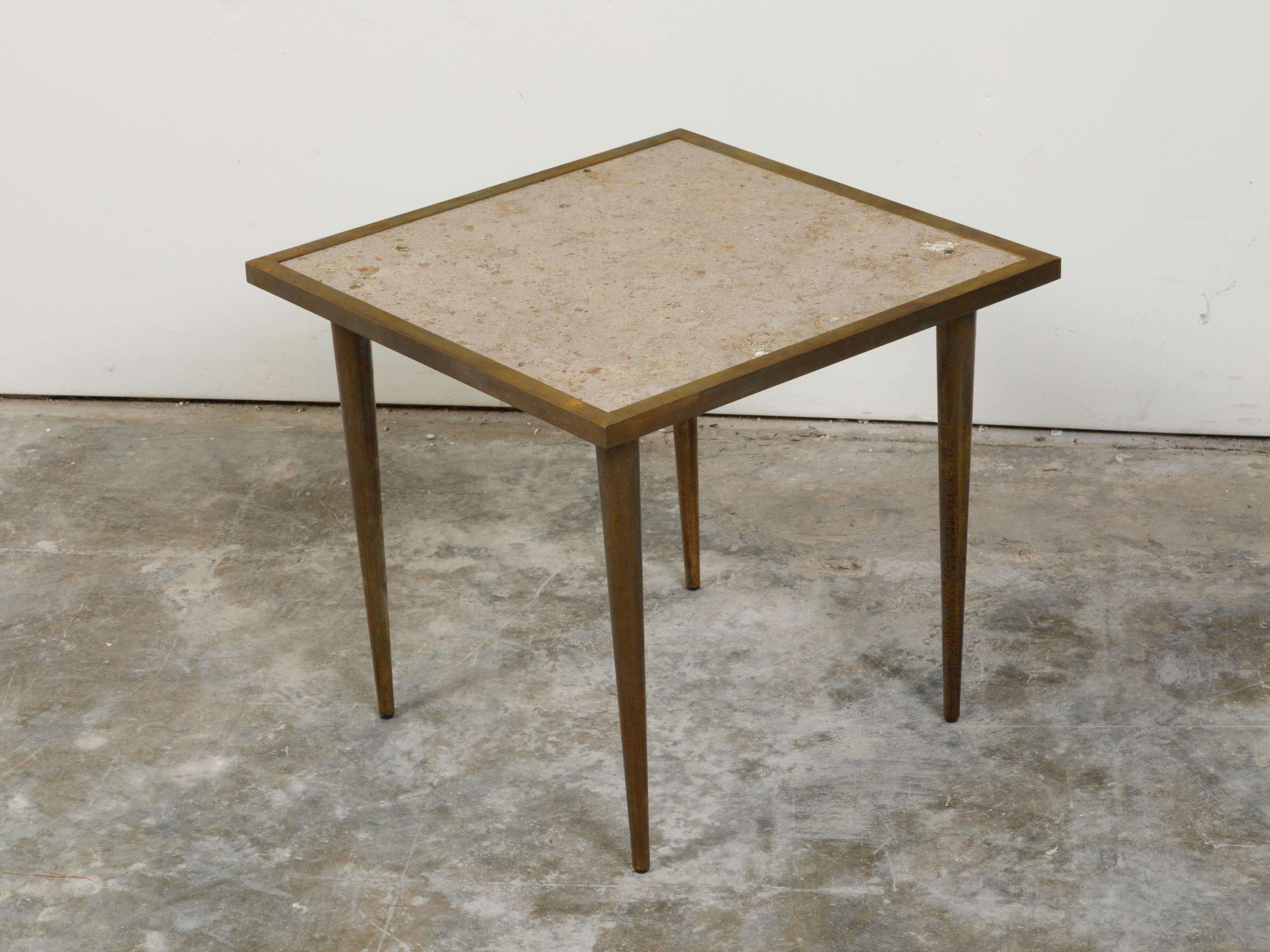 Mid-Century Modern Italian Midcentury Brass Coffee Table with Marble Top and Tapered Legs For Sale