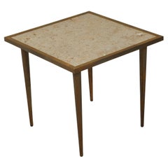 Retro Italian Midcentury Brass Coffee Table with Marble Top and Tapered Legs