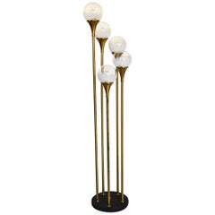 Italian Midcentury Brass Floor Lamp with Five Glass Globes, 1960s