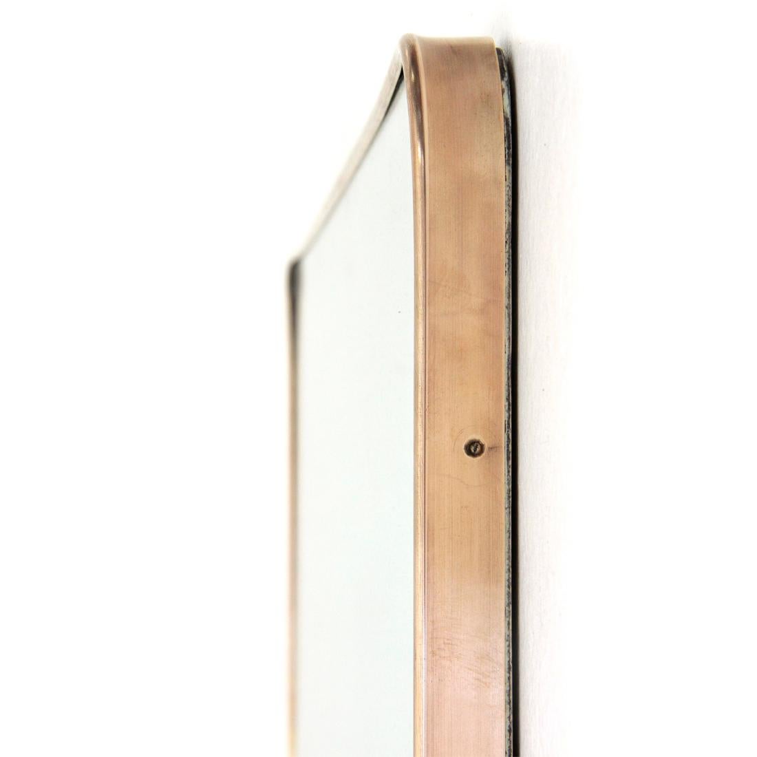 Wood Italian Midcentury Brass Frame Mirror, 1950s