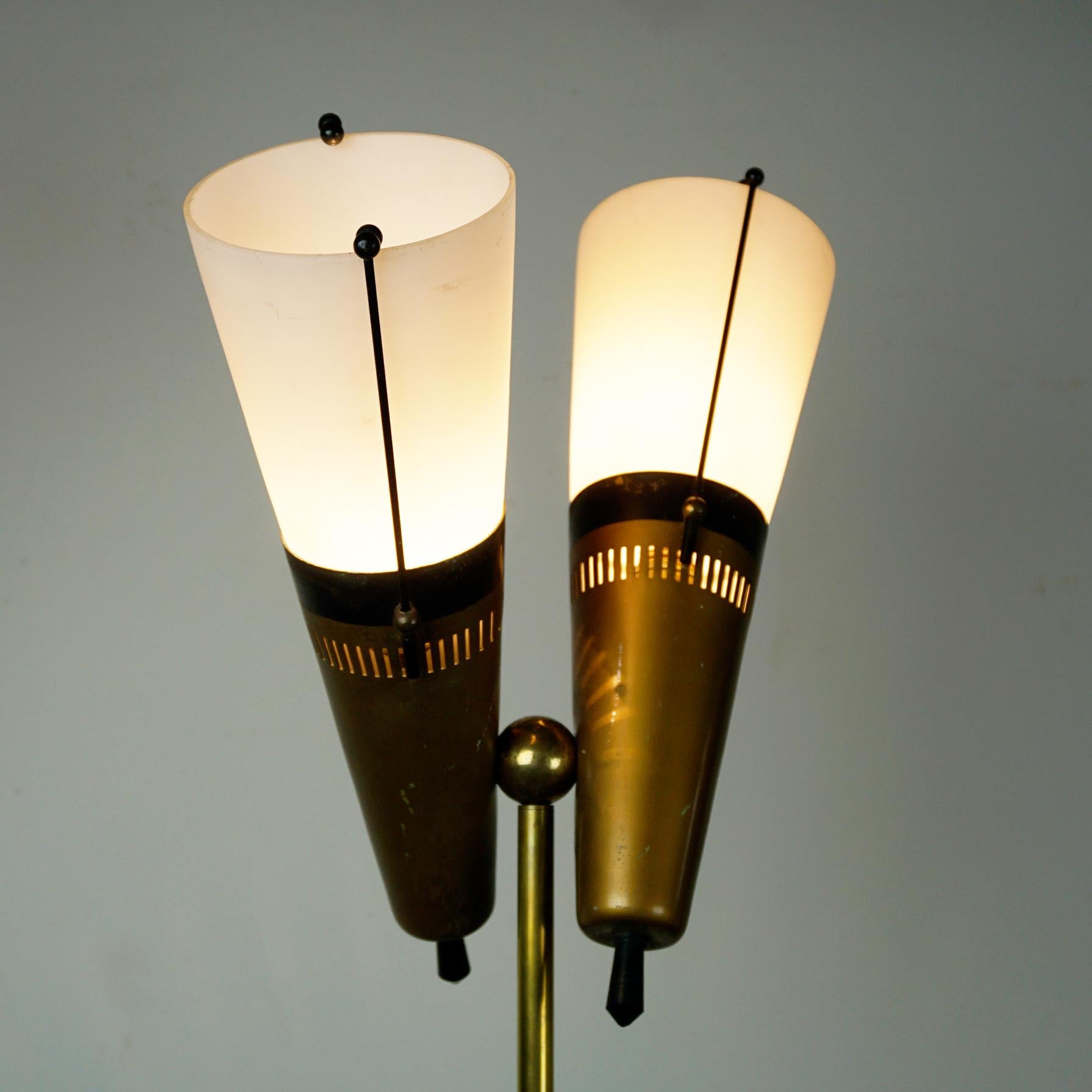 Italian Midcentury Brass, Glass and Marble Floor Lamp by Bruno Chiarini 1