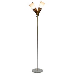 Italian Midcentury Brass, Glass and Marble Floor Lamp by Bruno Chiarini