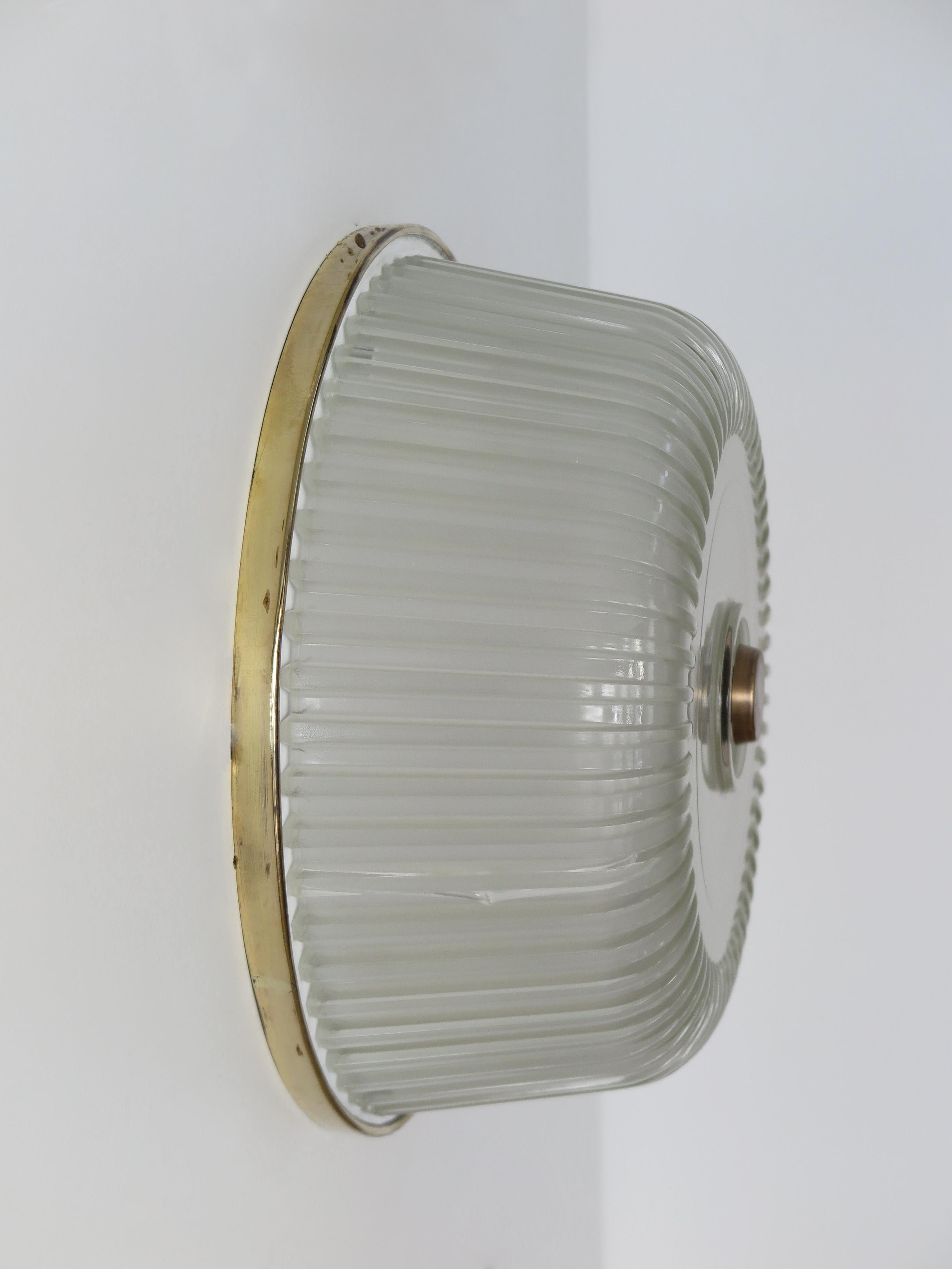 Italian Midcentury Brass Glass Sconces Ceiling Lamps 1940s For Sale 5