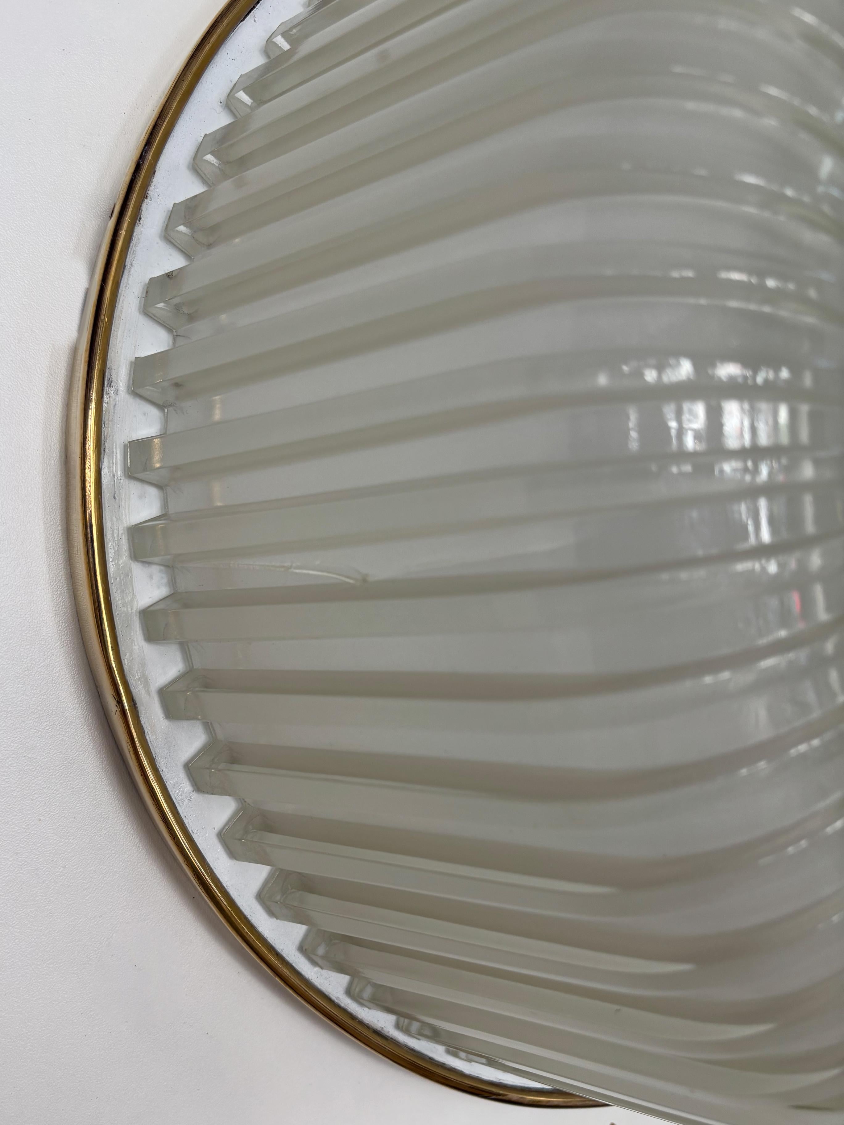 Italian Midcentury Brass Glass Sconces Ceiling Lamps 1940s For Sale 7
